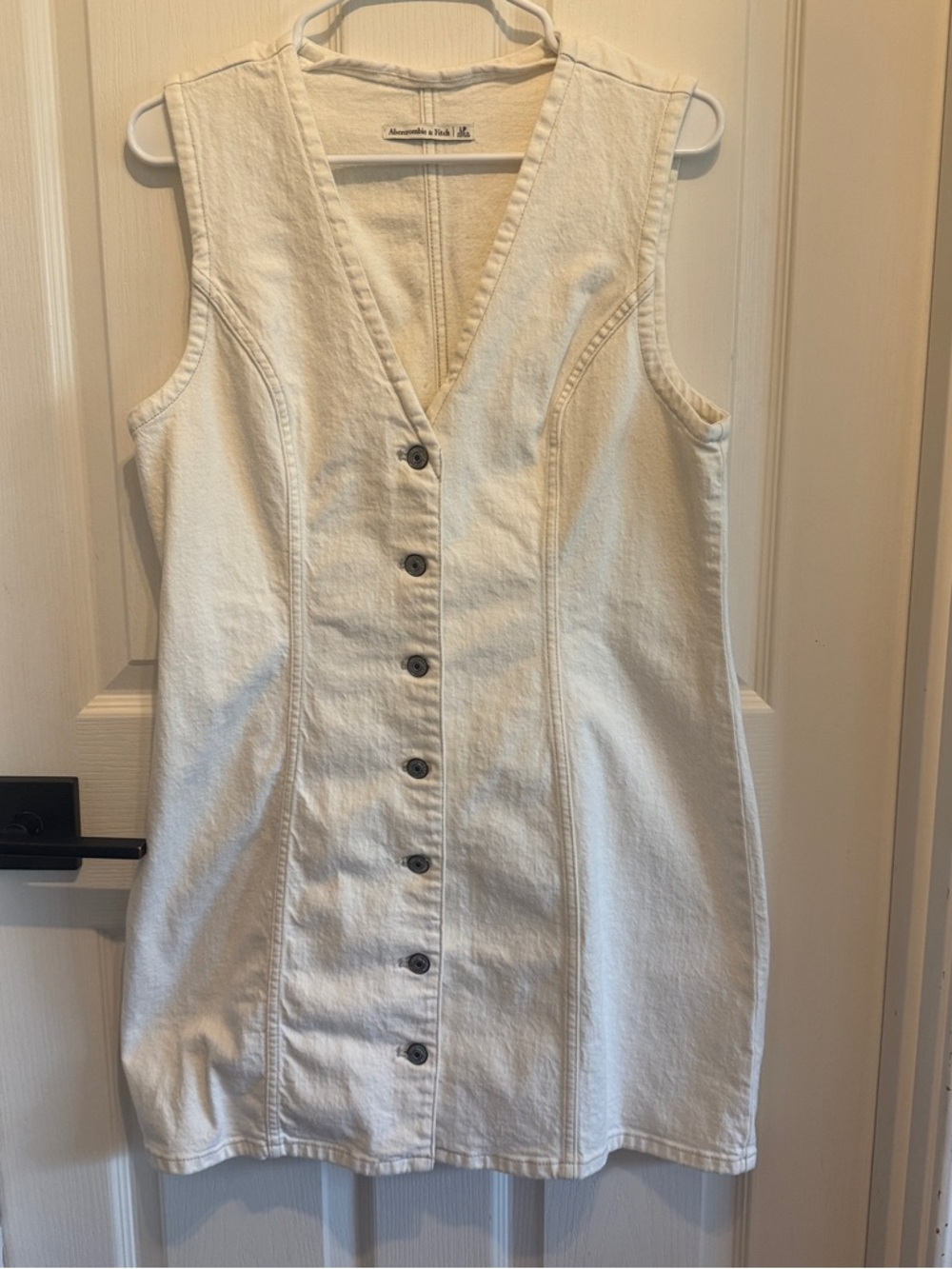 Abercrombie & Fitch Cream Sleeveless Button-Front Mini Dress